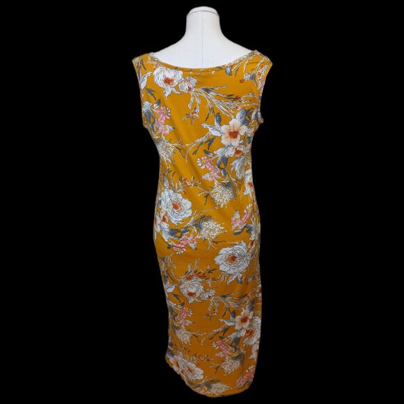 Womens Yellow Cottagecore Maxi Dress White Floral Sleeveless Summer Bodycon Sz L - Picture 6 of 9